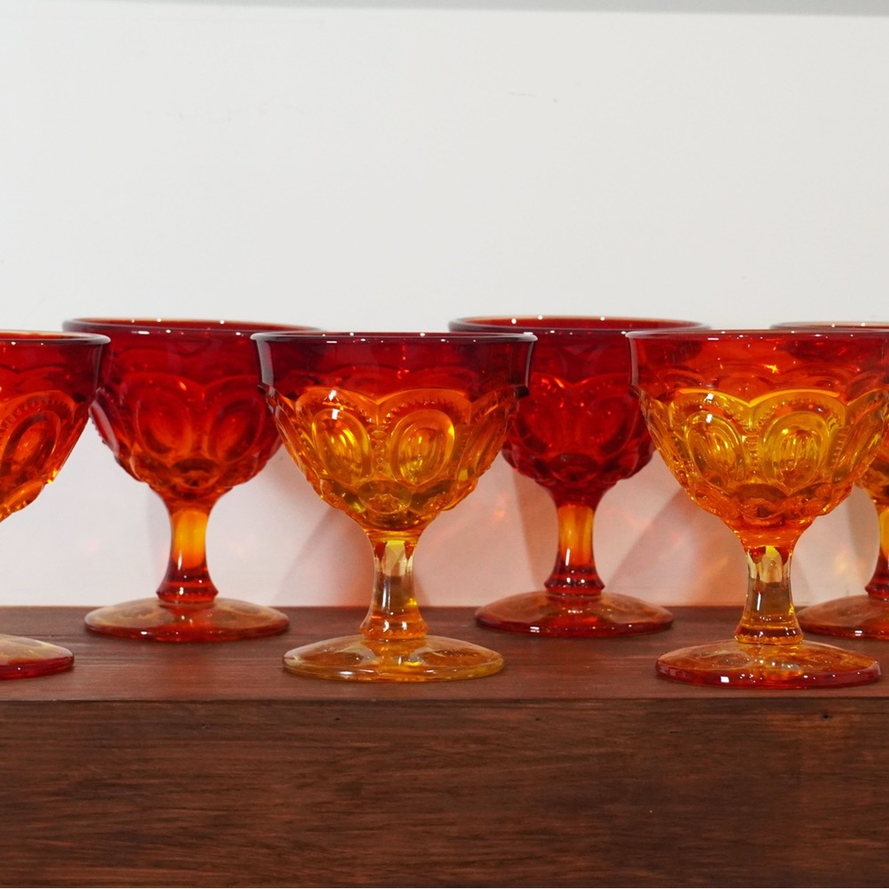 Vintage L.E. Smith Moon & Star Amberina Glass Water Wine Goblets 4 7/8" Set of 6